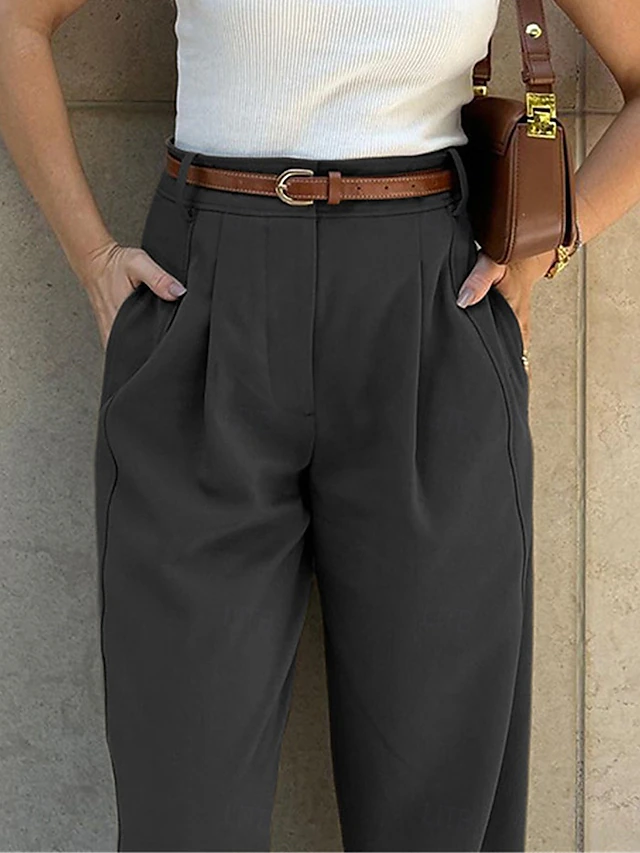 Women's Chinos Fashion Streetwear Full Length High Waist Plain Pocket Comfy Soft Comfortable Micro-elastic Outdoor Work Black Army Green Coffee Spring & Fall Regular Fit 8