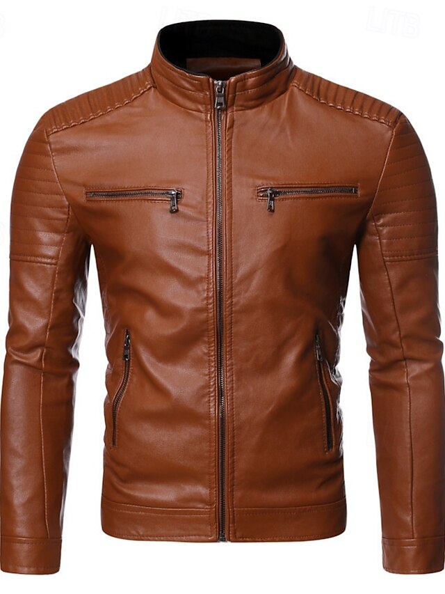Men's Faux Leather Jacket Biker Jacket Motorcycle Jacket Daily Thermal
