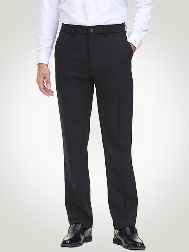 Black Grey Men's Dress Pants Long Solid Color Microelastic Standard