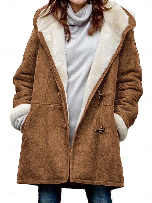  Damen Fleecejacke Teddy-Mantel warm halten Atmungsaktiv Tasche Innenfutter aus Fleece Brautkleider schlicht Glatt Urlaub Strasse Freizeitskleidung Ausgehen Einreihiger Verschluss Standard