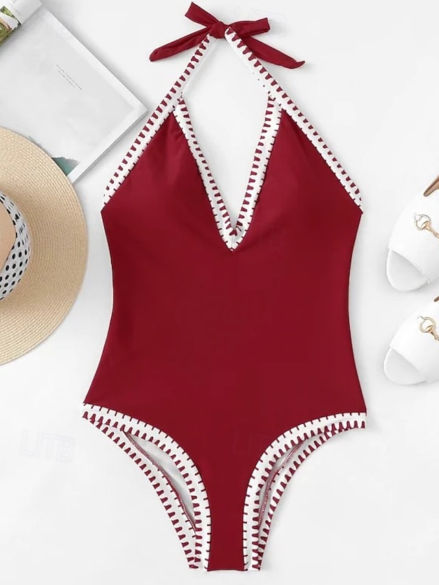  Dame Badetøy Ett stykke Monokini Badedrakt Åpen rygg Lapper Midjekontroll Høy Midje Tynn Ferie Strand Klær Helfarge Grimehals Ermeløs Badedrakter