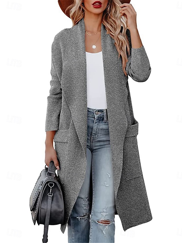  Per donna Cappotto invernale Esterno Strada Da tutti i giorni Autunno Inverno Lungo Cappotto Standard Tenere al caldo Traspirante Moda Informale Giacca Manica lunga Tinta unica Con tasche Nero Bianco