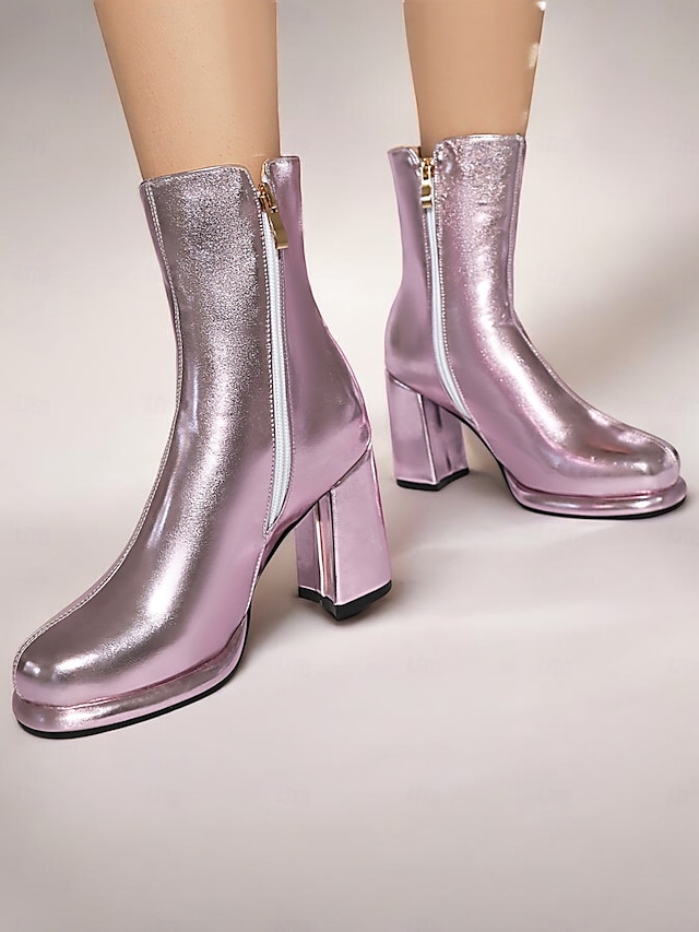  Women's Gold Metallic Ankle Boots – Block Heel Shiny Fashion Boots for Parties and Special Occasions