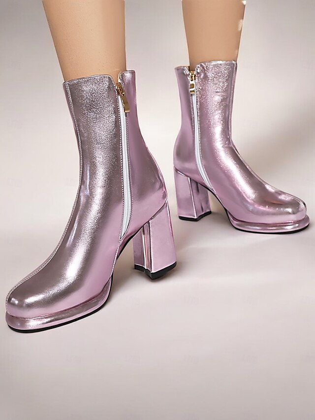 Women's Gold Metallic Ankle Boots – Block Heel Shiny Fashion Boots for Parties and Special Occasions 12