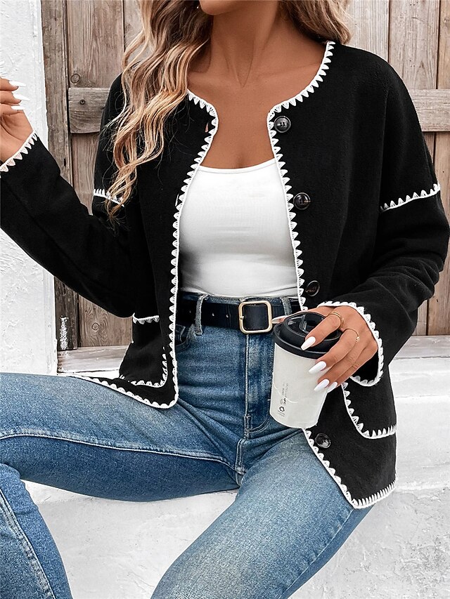 Women's Casual Jacket Outdoor Street Daily Wear Fall Winter Regular Coat Regular Fit Thermal Warm Breathable Stylish Casual Jacket Long Sleeve Solid Color with Pockets Black 8