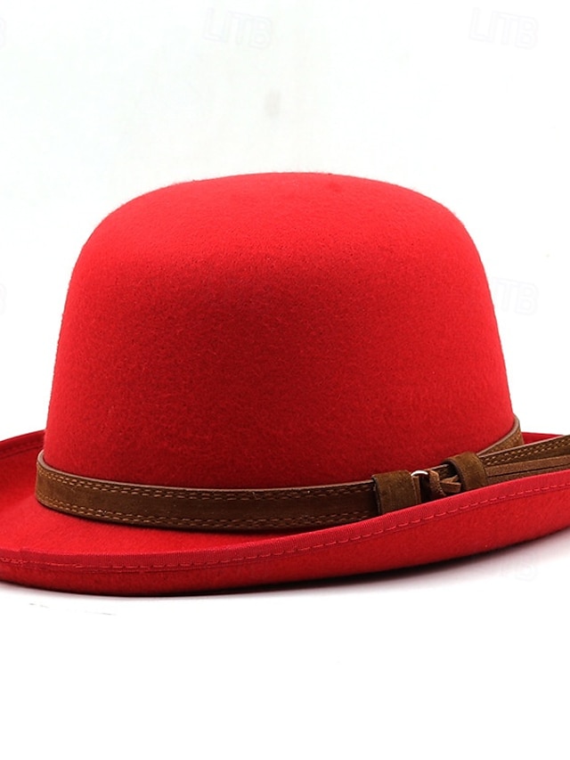  Homme Chapeau du Kentucky Derby Chapeau de Soleil Chapeau de Cowboy Chapeau Fedora Trilby Noir Rouge Laineux Le style rétro Mode 18ème Siècle État du Texas Quotidien Le thème de la fête Couleur Unie