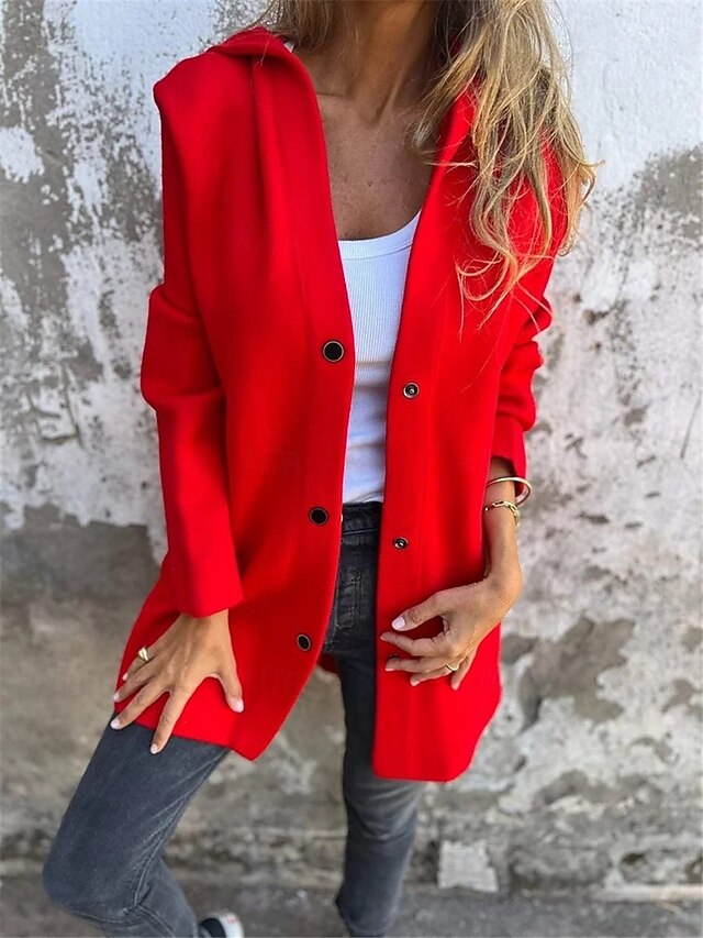 Women's Coat Outdoor Street Daily Wear Fall Winter Regular Coat Regular Fit Thermal Warm Breathable Stylish Casual Jacket Long Sleeve Plain with Pockets Black Red Green 5