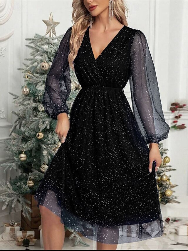 Women's Midi Dress Casual Dress Cocktail Dress Wedding Guest Dress Chiffon Dress Casual Sports & Outdoor Street Regular Fit Plain Long Sleeve V Neck Black Wine Green Fall Winter4