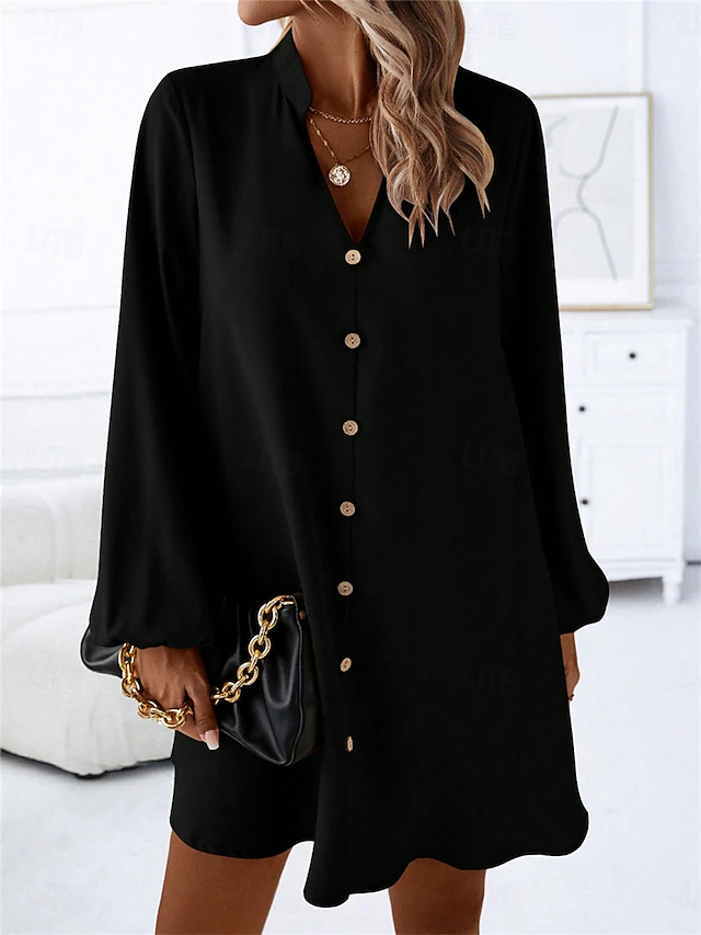 Women's Mini Dress Black Dress Casual Dress Cocktail Dress Formal Dress Casual Sports & Outdoor Street Regular Fit Plain Long Sleeve V Neck Black Fall Winter 7