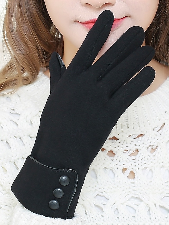  Schwarze Touchscreen-Winterhandschuhe für Damen mit Knopfmanschette – warme und stylische SMS-Handschuhe für kaltes Wetter