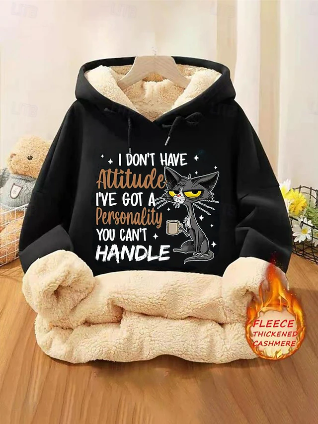 Women's Hoodie Sweatshirt Pullover Fleece Lined Warm Pajamas Animal Letter Street Dailywear Pocket Print Casual Comfrt Long Sleeve Micro-elastic Fall Winter Fall & Winter Comfrt Breathable Soft Fabric 7