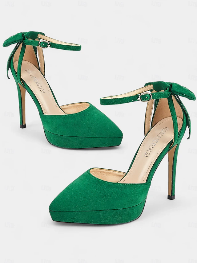 Elegant Women's Platform Stiletto Heels with Ankle Strap and Bow Accent - Perfect for Formal Events 11
