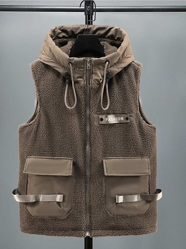 Herren Puffer Weste Fleece-Weste Kapuzenweste Freizeitskleidung Urlaub Ausgehen Modisch Basic Frühling & Herbst Tasche Mit Kapuze Polyester Komfortabel Glatt Reisverschluss Ständer Regular Fit
