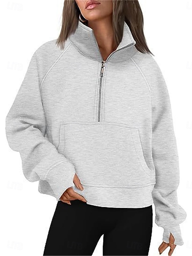  felpa da donna casual semplice strada abbigliamento quotidiano collo alto cerniera manica lunga nero bianco autunno inverno