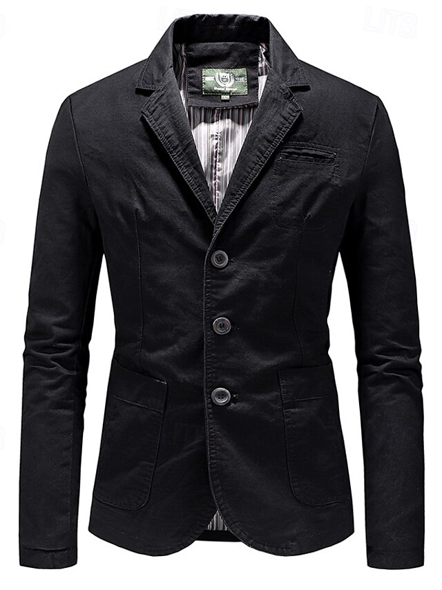  Homens Blazer O negócio Coquetel Festa de Casamento Moda Casual Primavera & Outono Poliéster Tecido Bolsos Botões Confortável Não Trespassado Jaqueta esporte Preto Caqui Verde Tropa