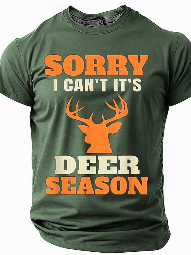Men's Deer T shirt Hunting Short Sleeve T shirt 3D Print Crew Neck