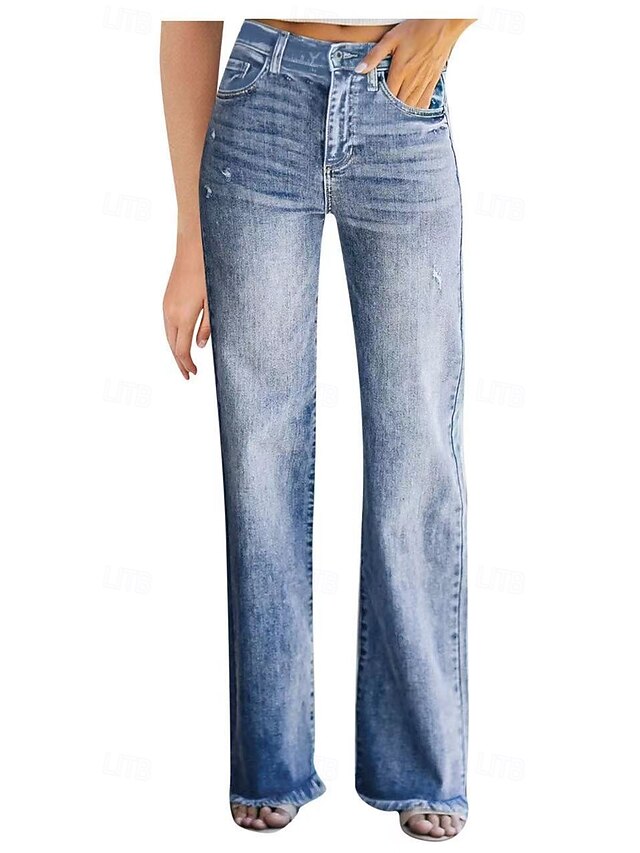 Women's Jeans Solid Color Full Length Light Blue Spring & Fall 2024