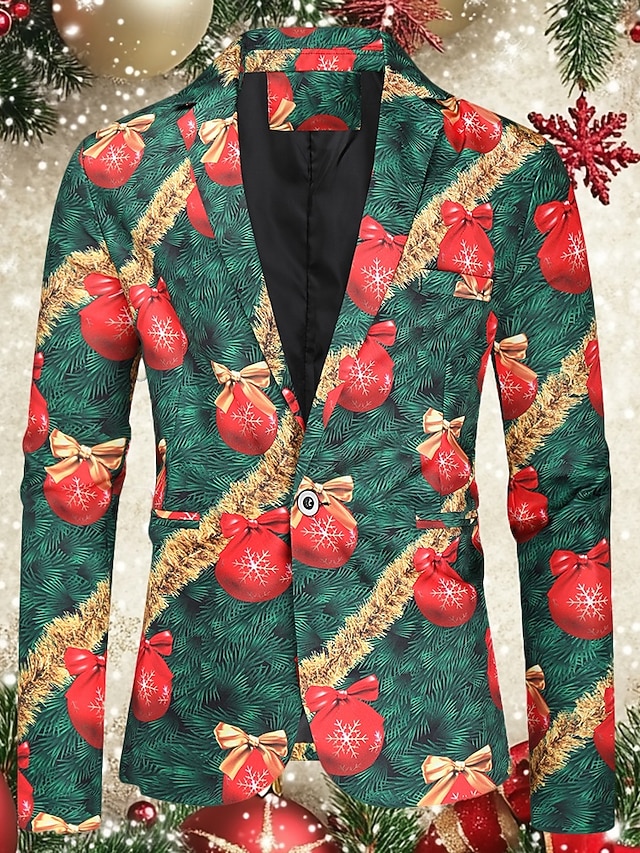  rød  & grønne menns jule stygge blazer jakke trykk blazer lang standard passform enkeltspent enknapps 2024