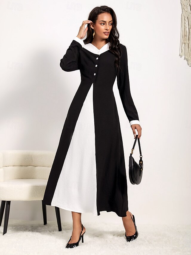 Women's Work Dress White Dress Black Dress Black and White Long Dress