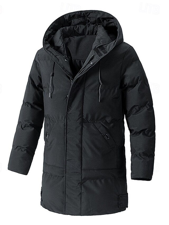  Herren Winterjacke puffer jacket Hoodie Jacke Tasche Polyester Fleece-Futter Freizeitskleidung Verabredung Urlaub Lang Modisch Brautkleider schlicht Komfortabel warm Herbst Winter Solide / einfarbig