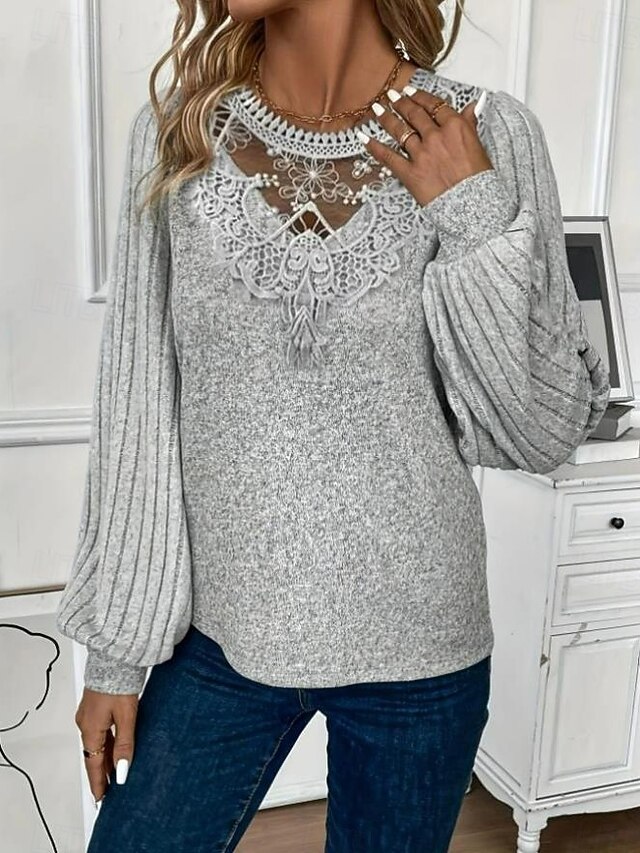 Women's Tunic Daily Fashion Modern Long Sleeve Gray Spring Fall 2024