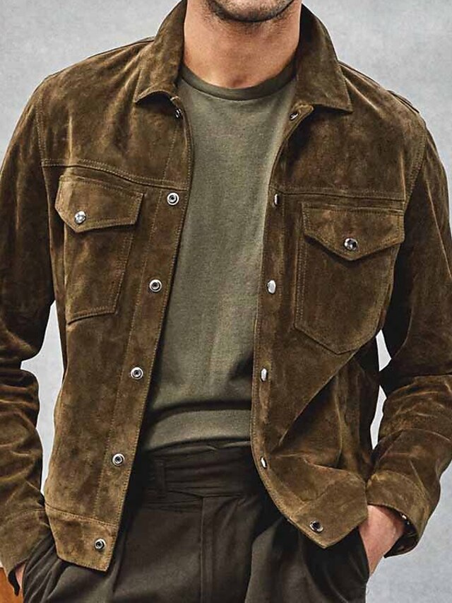  Homens Jaqueta de Camisa Jaqueta de Veludo Jaqueta casual Cabana Diário Férias Respirável Bolsos Primavera & Outono Tecido Moda Clássico Lapela Padrão Verde Tropa Casaco