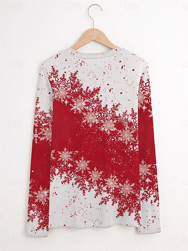 Women's T shirt Tee Christmas Daily Casual Long Sleeve Wine Spring Fall