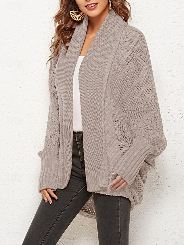 Women's Sweater Cardigan Open Front Ribbed Knit Pocket Knitted Fall