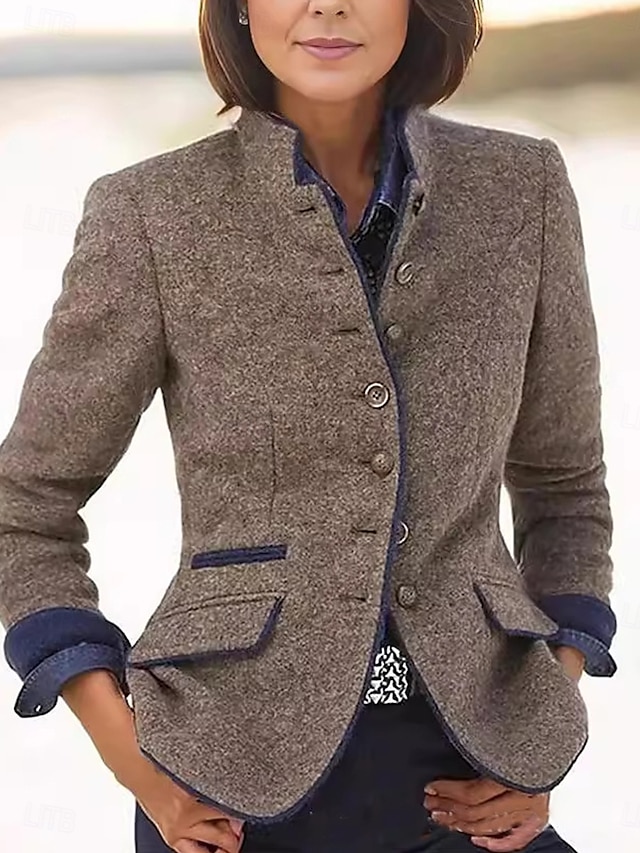  Dames Jas Buiten Met zakken Effen Comfortabel Stijlvol Normale pasvorm bovenkleding Lange mouw Herfst khaki S