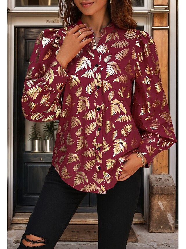 Women's Shirt Elegant Long Sleeve V Neck New Year Work Wine Spring Fall Winter 5