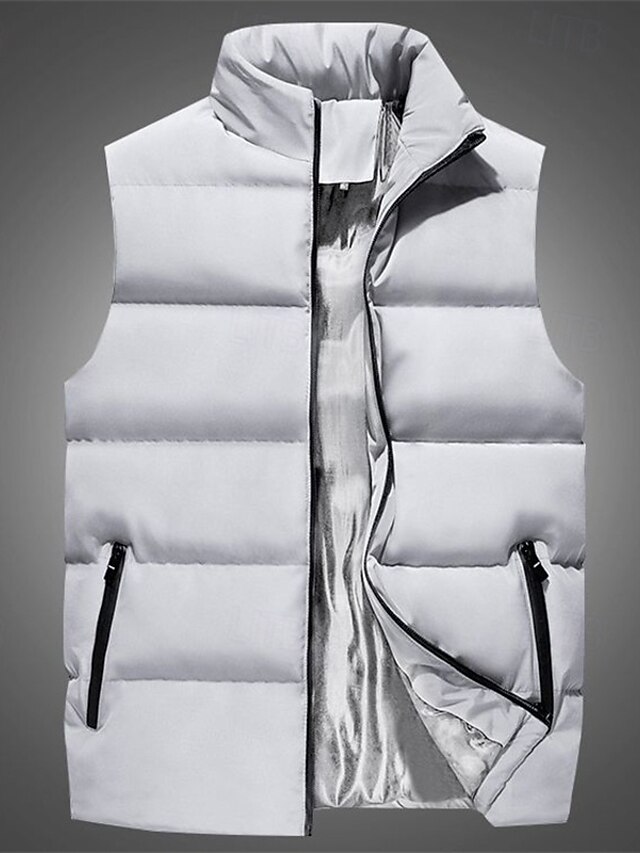  Herre Puffer Vest Gilet Quiltet vest Ferierejse Daglig Stævnemøde Mode Afslappet Efterår vinter Lomme Polyester Hold Varm Bekvem Helfarve Lynlås Høj krave Regulær Sort Vin Rød Blå Vest