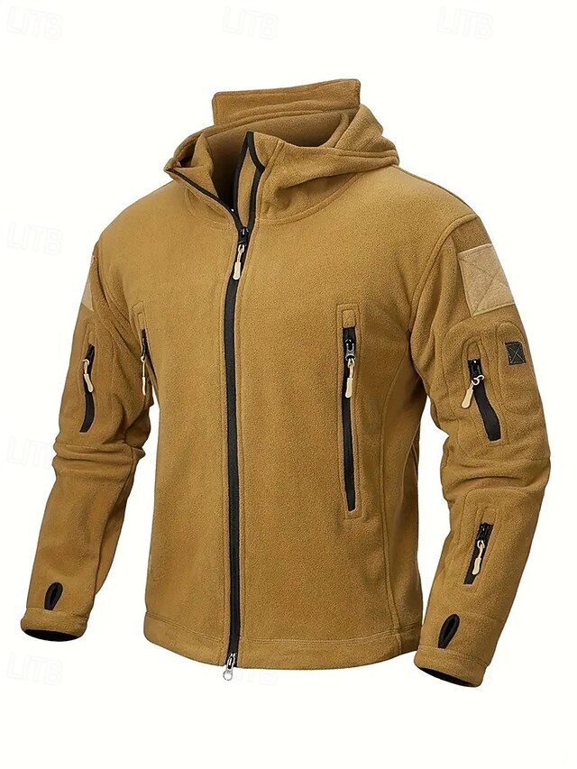 Men's Fleece Jacket Military Jacket Tactical Jacket Daily Vacation Thermal Warm Pocket Fleece Fall & Winter Plain Fashion Streetwear Hooded Regular Black Khaki Army Green Gray Jacket 15