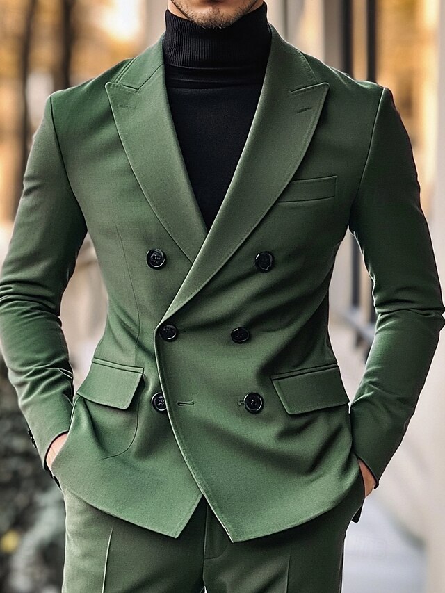 Army Green Men's Wedding Party Prom Suits Solid Colored 2 Piece