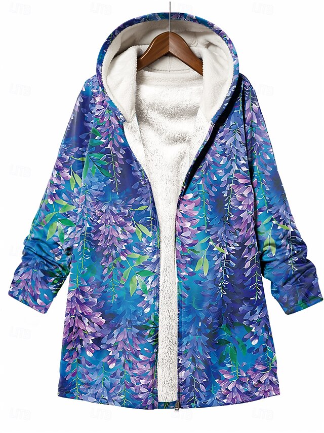 Women's Winter Coat Warm Street Print Zipper Hoodie Casual Animal