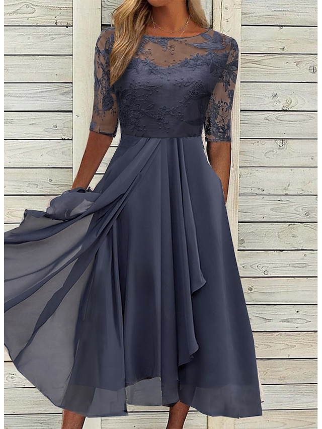  abito da cocktail party da donna abito in pizzo abito midi verde blu viola mezza manica ricamo floreale pizzo autunno primavera girocollo elegante classico ospite di nozze 2023 s m l xl xxl 3xl