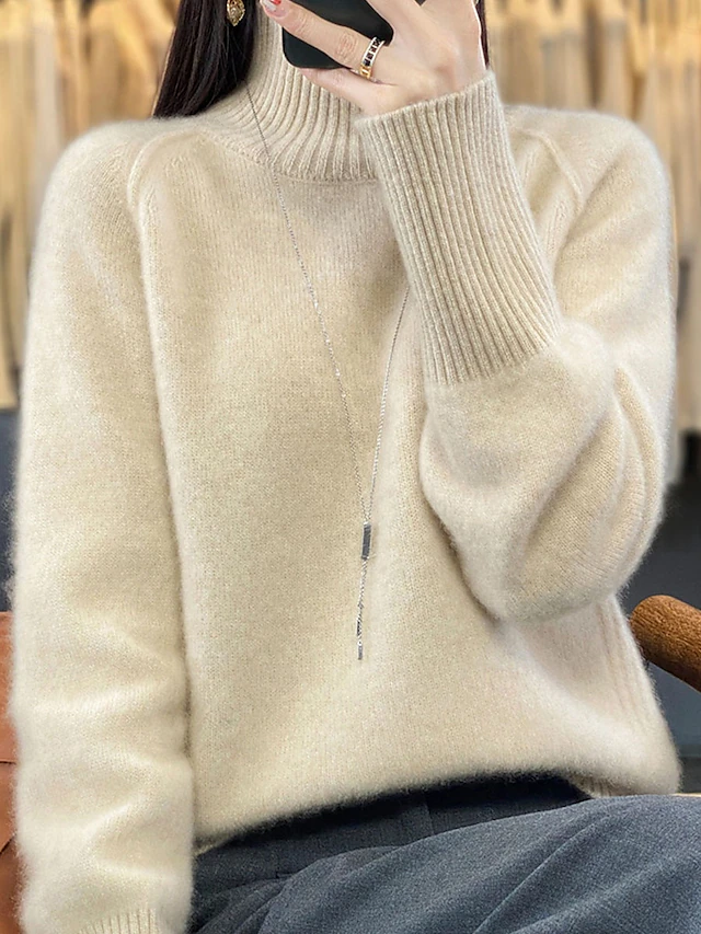 Women's Sweater Pullover Sweater Jumper Casual Soft Pure Color Ribbed Crew Neck Knitted Long Sleeve Regular Tops Knit Outdoor Daily Weekend White Red Fall Winter 7