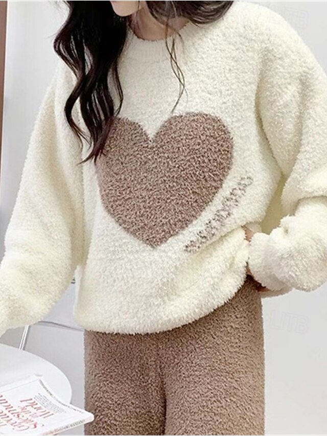 Women's Pajamas Loungewear 2 Pieces Heart Warm Comfort Home Daily