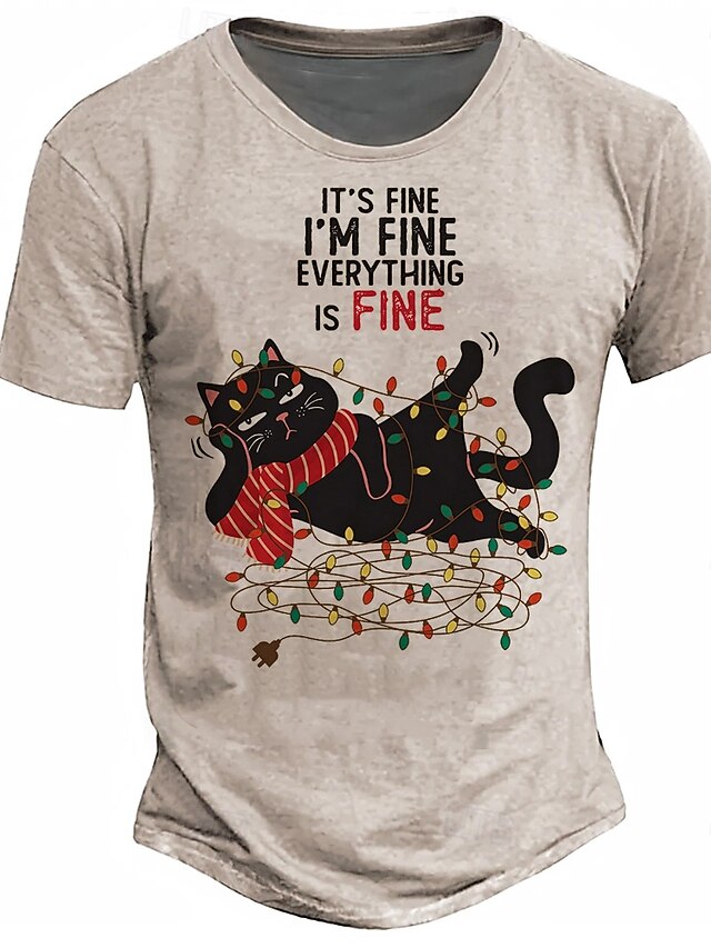 Christmas Men's Funny Christmas 3D Tshirts Cat Designer Casual Street