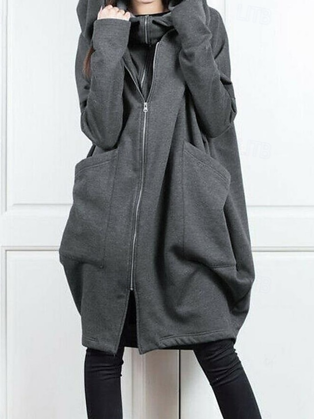  Damen Outdoor Zip Feste Farbe Windundurchlässig Modisch Lockere Passform Oberbekleidung Langarm Herbst Dunkelbraun S