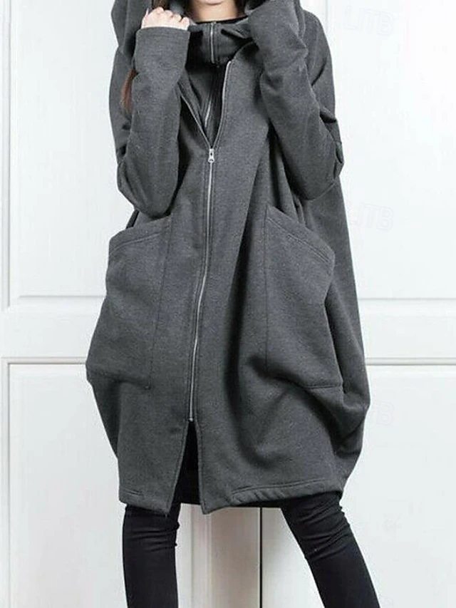 Women's Outdoor Zipper Solid Color Windproof Fashion Loose Fit Outerwear Long Sleeve Fall dark brown S 7