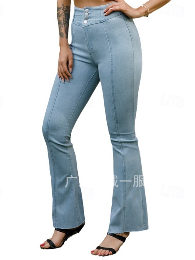 Women's Jeans Bootcut Solid Color Full Length Light Blue Spring & Fall