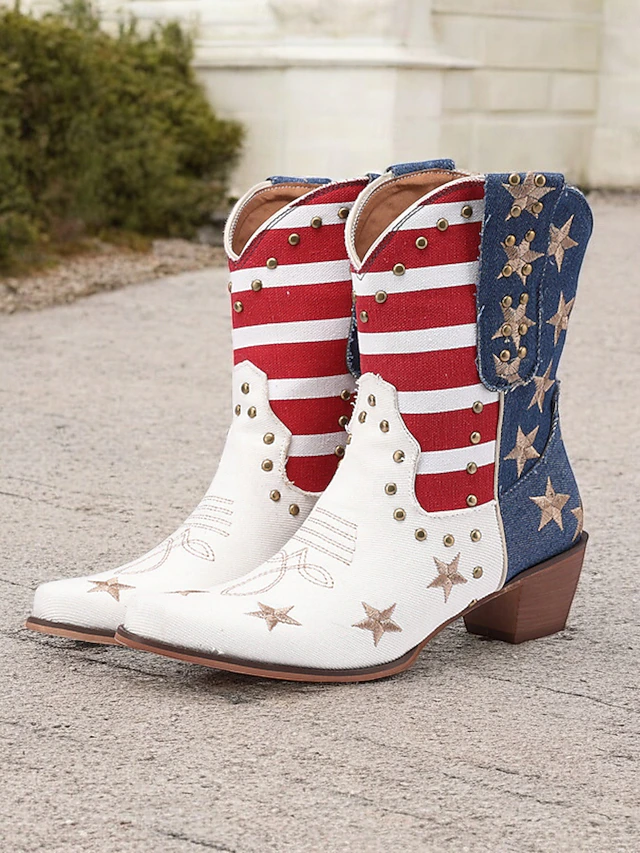 Women's Patriotic Western Cowboy Boots – American Flag Print with Star Embellishments, Vintage-Style Festival and Rodeo Footwear 7
