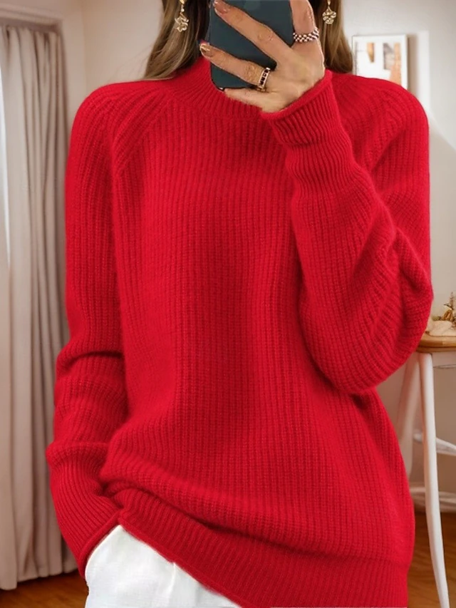 Women's Sweater Pullover Sweater Jumper Turtleneck Knit Knitted Raglan Sleeves Spring Fall Home Daily Holiday Daily Soft Long Sleeve Pure Color Yellow Pink 8