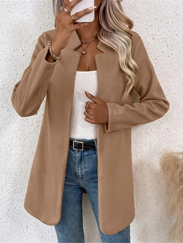Women's Winter Jacket Office Street Fall Winter Regular Coat Regular Fit Thermal Warm Breathable Stylish Casual Jacket Long Sleeve Plain Slim Fit Brown4