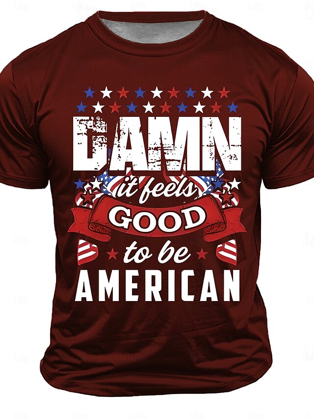  Voor heren Amerikaanse Amerikaanse vlag T-shirt Korte mouw T-shirt 3D-afdrukken Strakke ronde hals Overhemd Modieus Sportkleding Straat Buitensporten Dagelijks Zwart Rood blauw Zomer Lente Kleding S