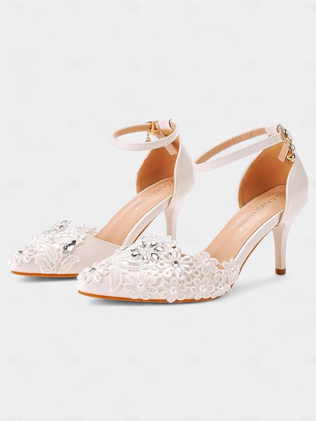 Ivory Satin Bridal Heels with Ankle Strap – Pointed Toe D'Orsay ...