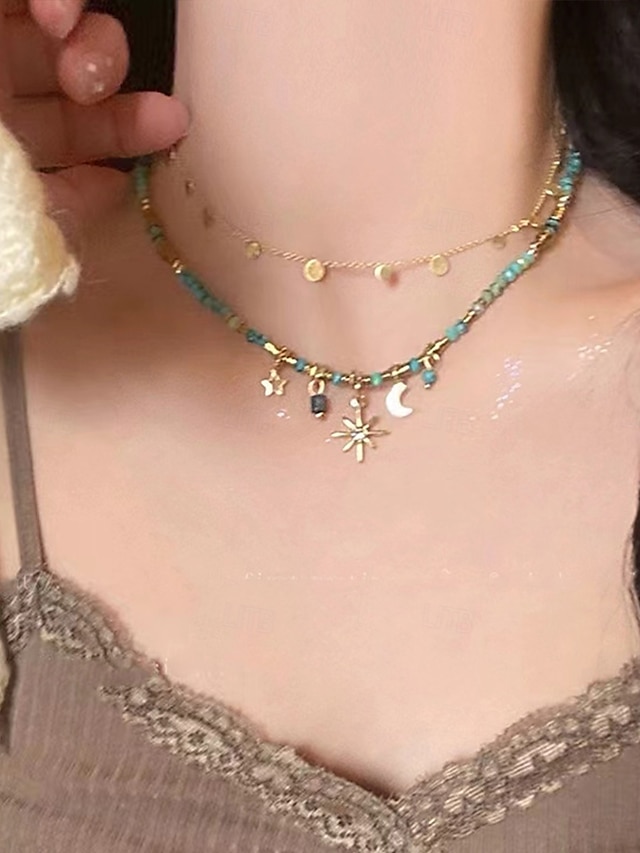  Choker Halskjede Chrome Dame Elegant Årgang Multi Layer Annerledes Halskjeder Til Bryllup Fest Gate