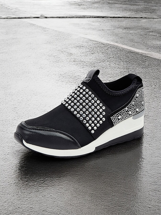  rhinestone slip-on plattformsneakers for kvinner – stilige fritidssko med piggpynt og komfortabel kilehæl
