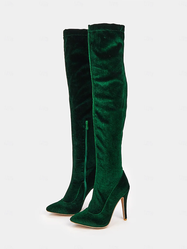Women's Royal Blue Velvet Thigh-High Boots with Stiletto Heels – Bold and Sophisticated Over-the-Knee Design for Evening Glamour 9
