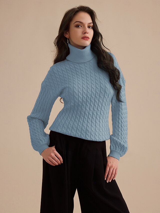 Cable-Knit Turtleneck Long Sleeve Sweater